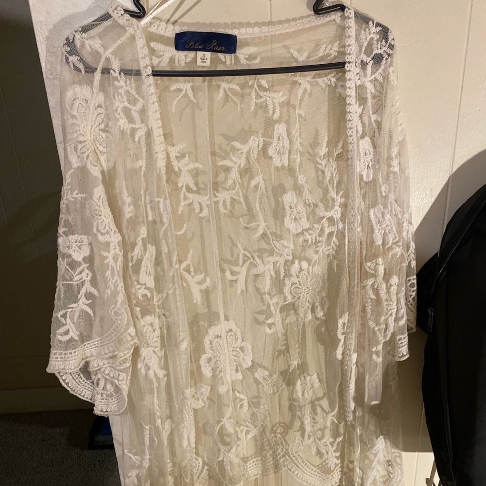 Off white lace cover up mid calf
